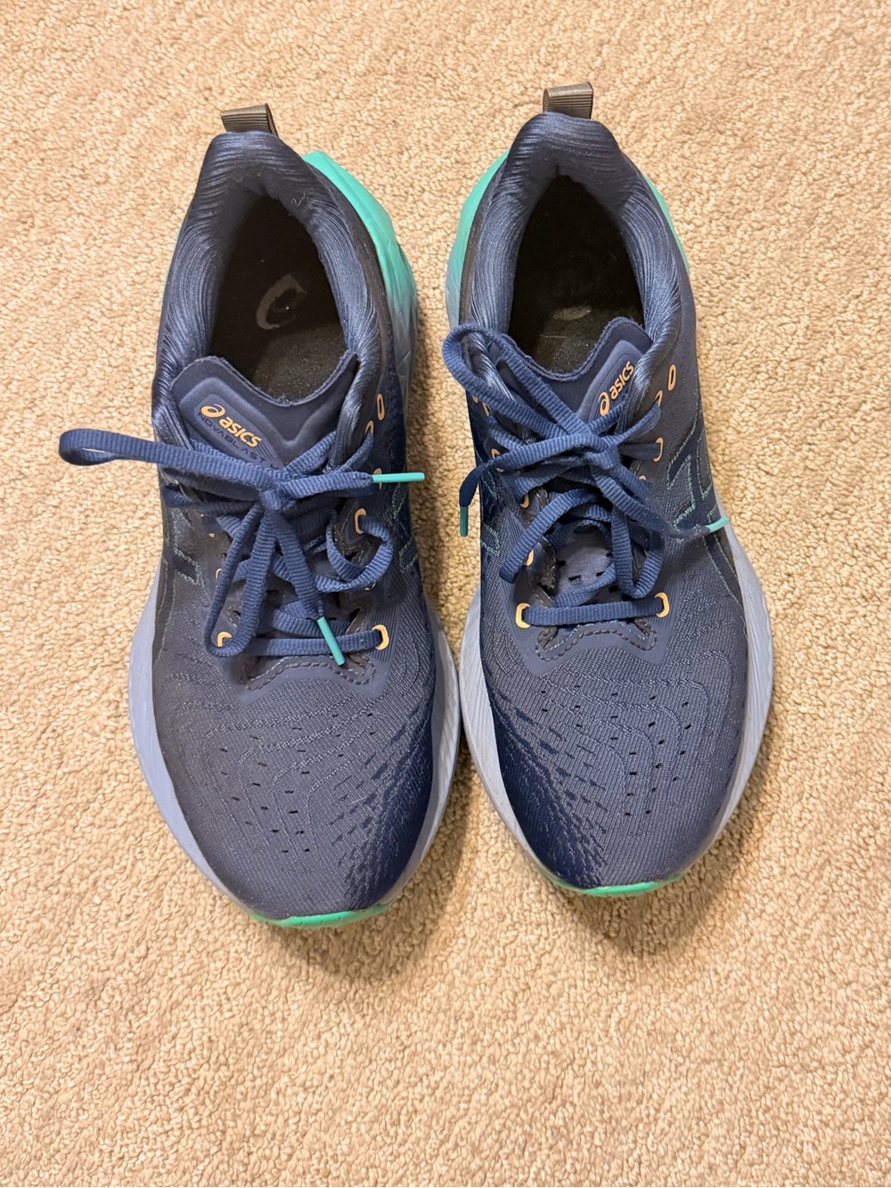 ASICS gray/green running shoes